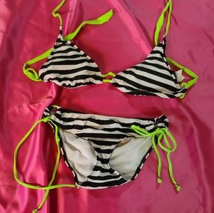 Black and white stripe bikini Plunge brand both pieces size L